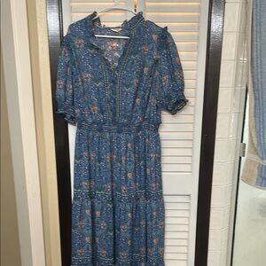 Max Studio Blue Smocked Puff Sleeve Sundress